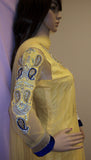 Suit 3349 Yellow Net Long Flair Tunic Churidar Wedding Party Wear Anarkali Shieno
