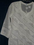 Blouse 033 White Cotton Hand Embroidered Medium Size Tunic Top Kurti Shieno