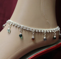 Anklet 3554 Silver Multi Color Payal Indian Shieno Sarees
