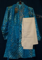 Boy’s 3629 Turquoise Sherwani Kurta Pajama Dupatta Shieno Sarees