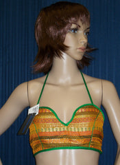 Choli 3683 Orange Green Saree String Tie Blouse Medium Large Choli Shieno Sarees