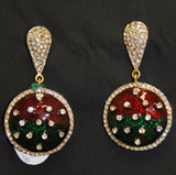 Earrings 3708 Golden Red Green Meenakari Indian Earrings Shieno Sarees