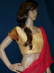 Choli 3875 Beige Golden Silk Saree Medium Size Blouse Shieno Sarees