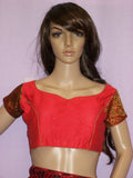 Choli 3878 Red Silk Choli Saree Blouse Medium Large Shieno Sarees