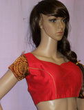 Choli 3878 Red Silk Choli Saree Blouse Medium Large Shieno Sarees