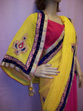 Saree 4005 Yellow Pink Chiffon Half & Half Party Wear Sari Shieno Sarees