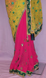 Saree 4006 Mustard Pink Georgette Indian Bollywood Party Wear Sari Shieno Sarees