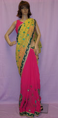 Saree 4006 Mustard Pink Georgette Indian Bollywood Party Wear Sari Shieno Sarees