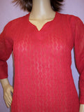 Blouse 041 Cotton Red Hand Embroidered Small Size Tunic Top Kurti Shieno