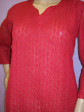 Blouse 041 Cotton Red Hand Embroidered Small Size Tunic Top Kurti Shieno
