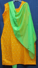 Salwar Kameez Dupatta 4277 L Size Saffron Gold Jamawar Party Wear Shieno Sarees