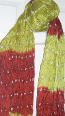 Scarf 439 Green Burgandi Silk Finish Tie Dye Dupatta Chunni Shieno Sarees