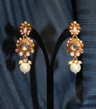 Necklace 4486 Golden Zircon Pearls Polki Indian Set Shieno Sarees