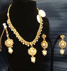 Necklace 4487 Golden Pearls Indian Necklace Set Shieno Sarees