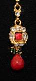 Necklace Set 4491 Golden Zircon Red Green Necklace Maang Tikka Shieno