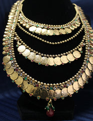 Necklace 4494 Golden Zircons Red Green Indian Necklace Set Shieno Sarees