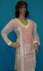 Blouse 452 White Cotton Embroidered Tunic Top Kurti Medium Size