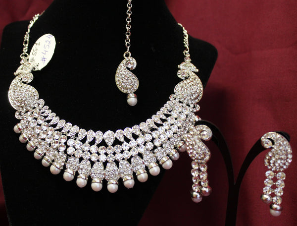 Necklace 4524 Silver Polki Set Indian Designer Shieno Sarees