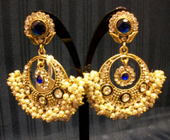 Earrings 4555 Golden Blue Jewelry Indian Designer Pearls Earrings Shieno Sarees