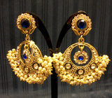 Earrings 4555 Golden Blue Jewelry Indian Designer Pearls Earrings Shieno Sarees
