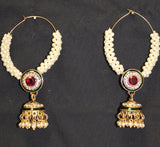 Earrings 4556 Golden Red Designer Pearls Jhumki Earrings Shieno Sarees