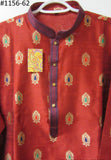 Men's 4581162 Red Tussur Multicolor Buti Kurta Pajama Sets Assorted Size