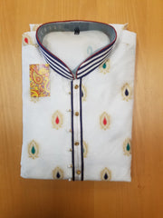 Men's 4581444 White Multicolor Buti Kurta Pajama Sets Assorted Size
