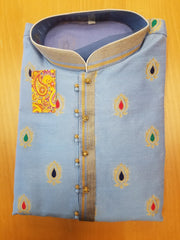 Men's 4581450 Sky Blue Multicolor Buti Kurta Pajama Sets Assorted Size
