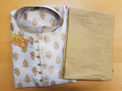 Men's 4581647 Ivory Brocade Kurta Gold Tussar Pajama Set Large Size