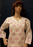 Blouse 460 White Cotton Embroidered Tunic Top Shirt Blouse Medium M Size