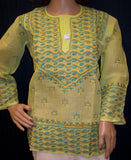 Blouse 467 Cotton Green Embroidered Kurti Shirt Blouse Medium Size Shieno