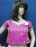 Choli 4729 Pink Blue Brocade Medium Sari Lehenga Blouse Indian Shieno Sarees