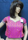 Choli 4729 Pink Blue Brocade Medium Sari Lehenga Blouse Indian Shieno Sarees