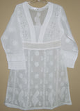 Blouse 475 White Cotton Embroidered Tunic Top Kurti Medium M Size