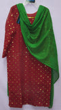 Suit 4762 Red Georgette Kameez Small Green Churidar Suit Shieno