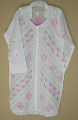 Blouse 479 White Cotton Embroidered Tunic Top Kurti Medium M Size