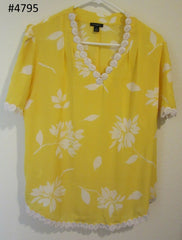 Blouse 4795 Ann Taylor White Yellow Georgette M Size Blouse Kurti