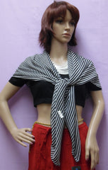 Scarf 4806 Black & White Stripes Square Dupatta Shawl Wrap Chunni Shieno Sarees