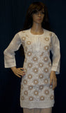 Blouse 482 White Cotton Embroidered Tunic Top Kurti Medium M Size
