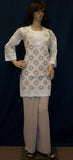 Blouse 482 White Cotton Embroidered Tunic Top Kurti Medium M Size