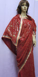 Saree 4929 Readymade Red Chiffon Gold Detail Pre Stitched Sari For Women