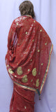 Saree 4929 Readymade Red Chiffon Gold Detail Pre Stitched Sari For Women