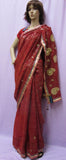 Saree 4929 Readymade Red Chiffon Gold Detail Pre Stitched Sari For Women