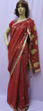 Saree 4929 Readymade Red Chiffon Gold Detail Pre Stitched Sari For Women