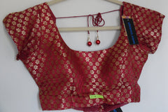 Choli 5052 Red Gold Brocade Sari Blouse M Medium Size Shieno Sarees