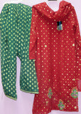 Suit 5096a Georgette Patyala Red Kameez Green Patyala Salwar Medium Size