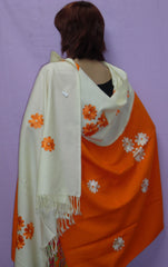 Shawl 5165 Ivory Orange Pashmina Angora Kashmiri Wool Blend