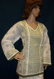 Blouse 053 White Cotton Hand Embroidered Tunic Top Kurti Medium Size