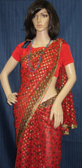 Saree 5450 Cocktail Red Printed Georgette Sari with Choli Blouse Shieno Sarees