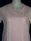 Blouse 054 Cotton White Pink Hand Embroidered Tunic Top Kurti Size Medium